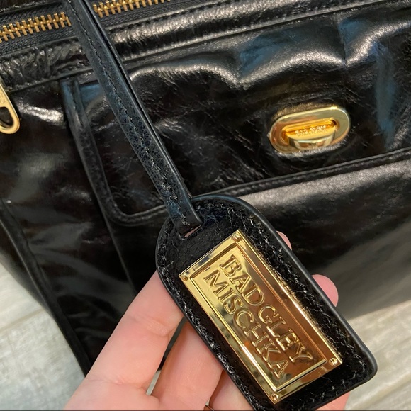 Badgley Mischka Vintage Black Leather Gold Accent Bag - Picture 4 of 13